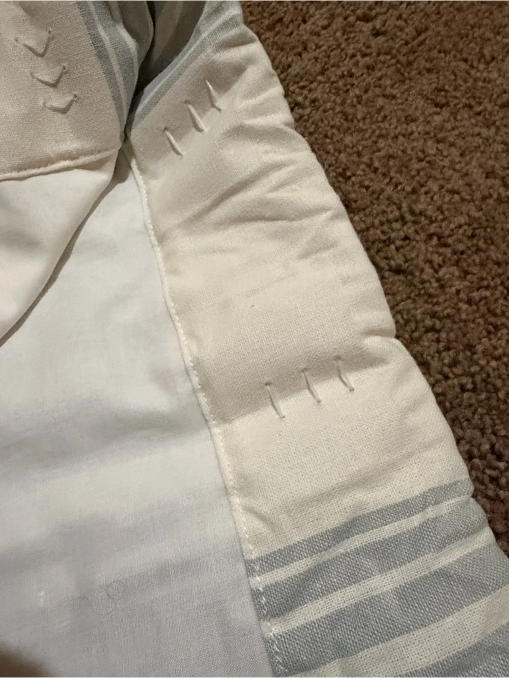 Pottery Barn Riviera Porcelain Blue Striped Linen-Cotton Curtain Panel.